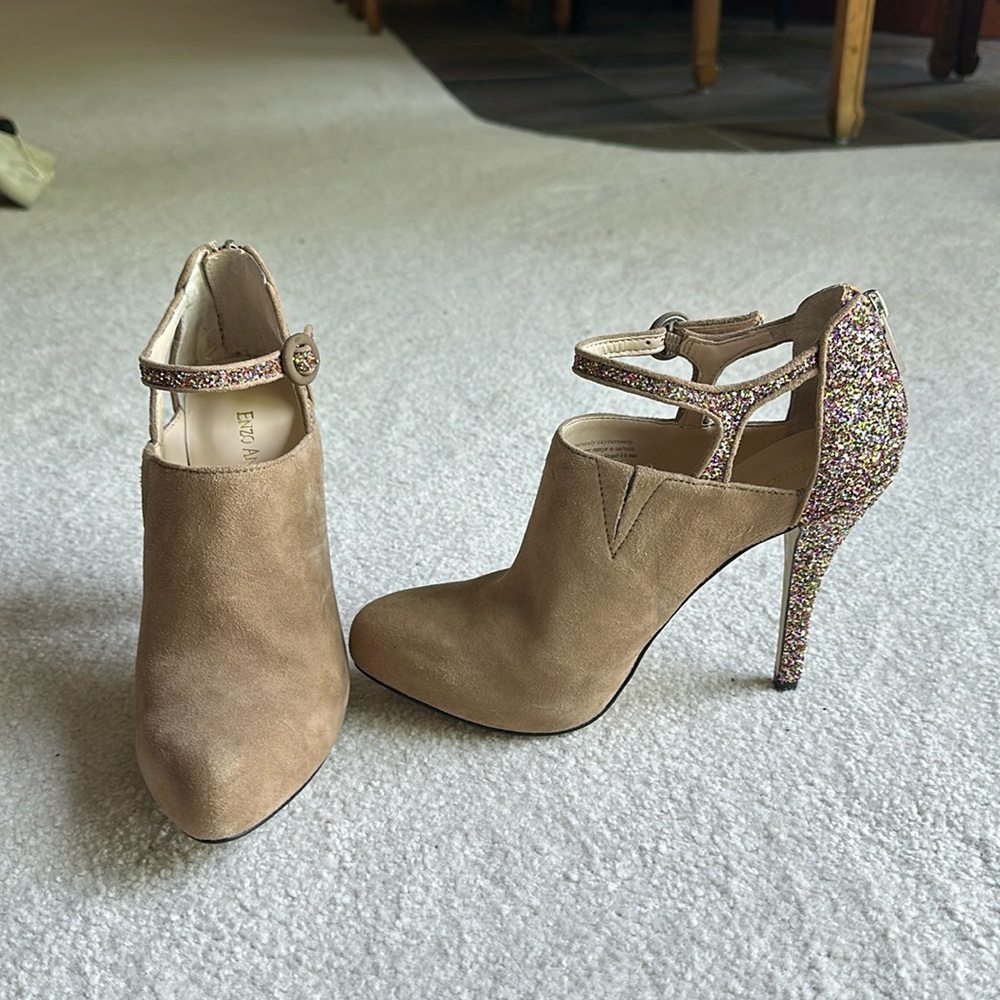 Glitter and suede booties
